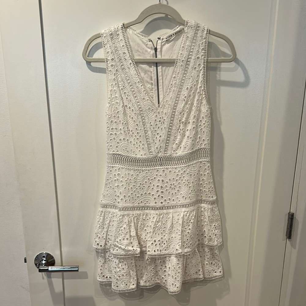 Alice + Olivia White Ruffled Tiered Mini Dress